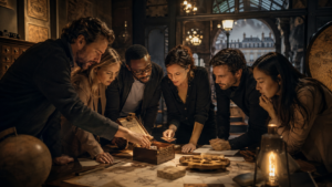 groupe de collègues choisissant une activité de team building à Paris