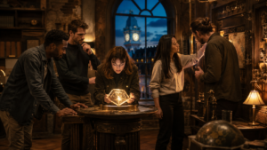 Groupe d’amis participant à une activité originale et immersive à Paris